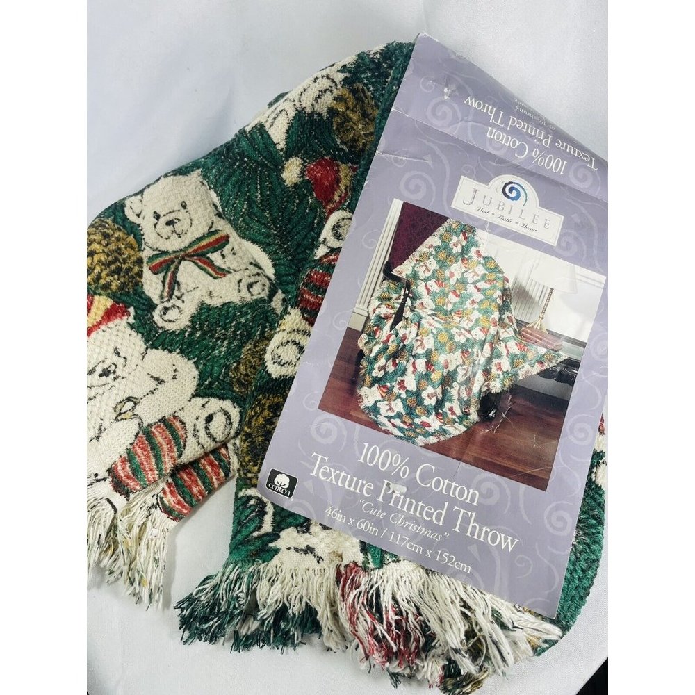 Texture Woven Printed Bear Cotton 48”x60” Throw Jubilee Cute Christmas Blanket